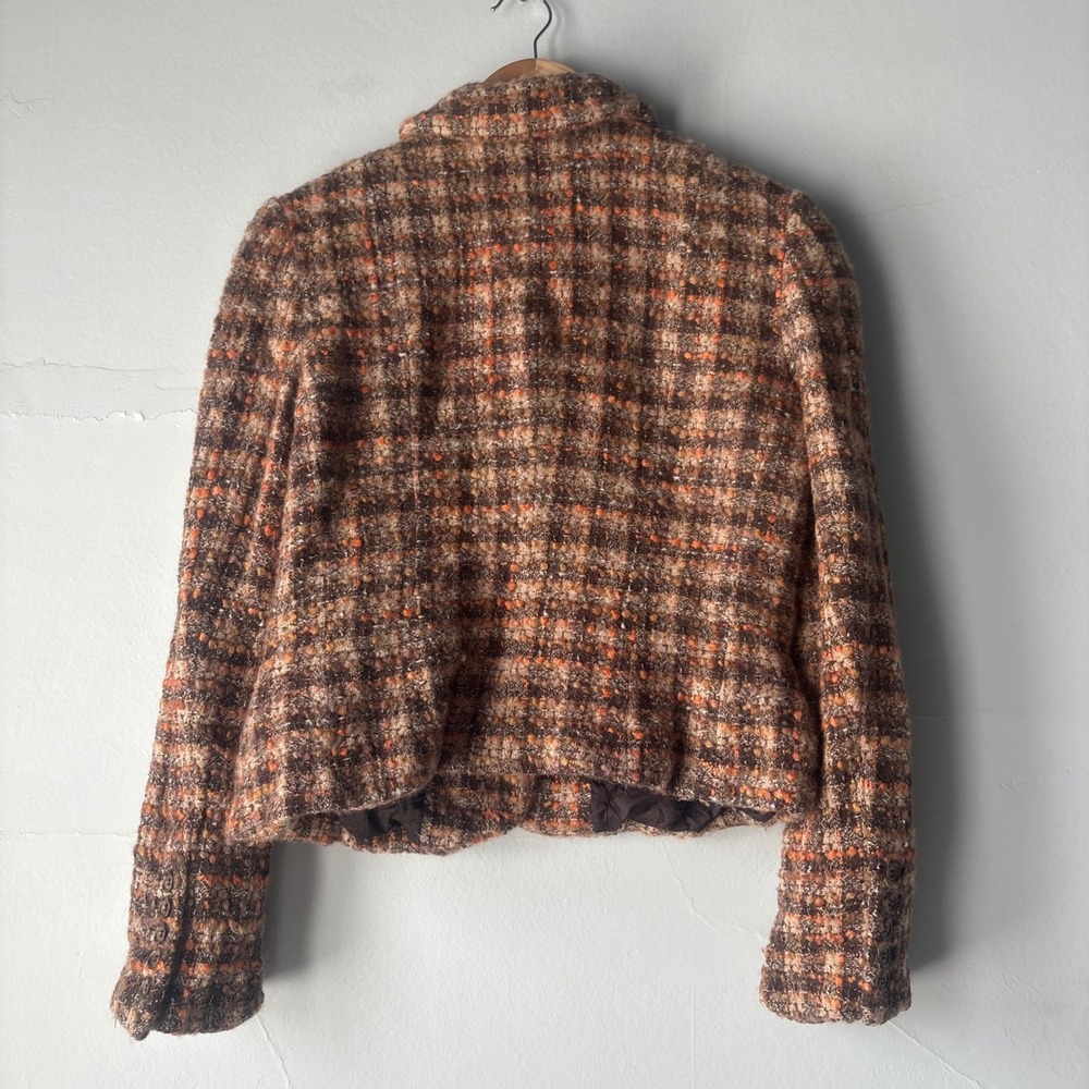 Ann Taylor LOFT Brown Orange Plaid Boucle Tweed Cropped Jacket Blazer Size 10 - Picture 8 of 9
